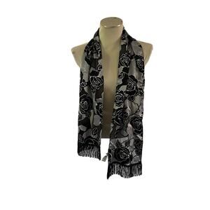 Black Burnout Mesh Floral Fringe Scarf OS Whimsigoth Fairy Grunge Y2K